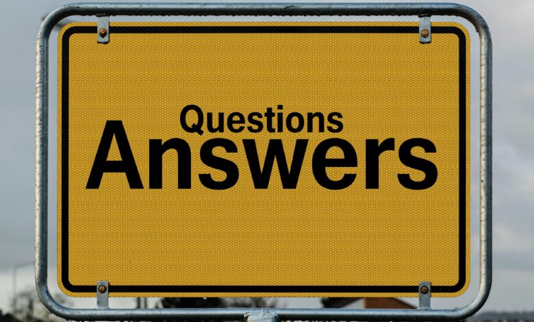 Yellow sign with text questions and answers suggesting direction in decision-making.